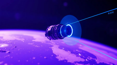 Experience the thrill of space exploration with a cutting-edge spacecraft charting unknown territories. This visual captures the awe of cosmic discovery and technological advancement.の素材