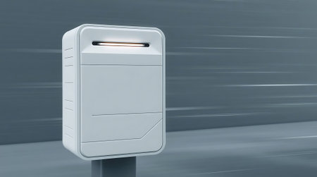 Modern, sleek mailbox design with clean lines and soft lighting, perfect for architectural projects or futuristic concepts, minimalist aestheticの素材