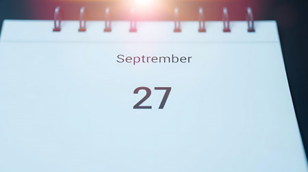 Focus on important dates with this clean calendar page featuring September 27. Ideal for planning, reminders, and organizing your schedule with a modern, minimalist aesthetic.の素材