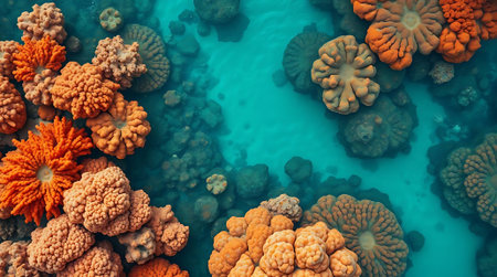 Explore a stunning underwater world with vibrant coral formations in crystal-clear turquoise waters, perfect for nature and travel themes.の素材
