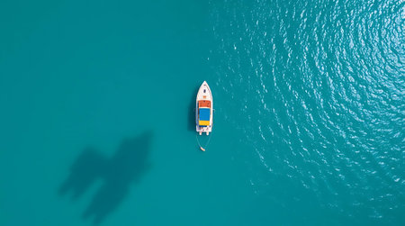 Experience ultimate freedom with this breathtaking aerial shot of a luxury yacht gliding through crystal clear turquoise waters, embodying pure relaxation and aspirational travel.の素材