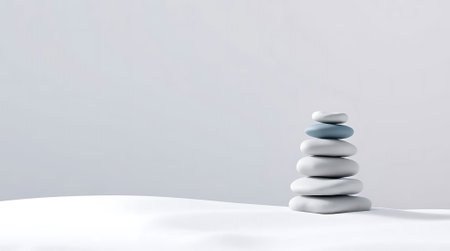Achieve a state of perfect equilibrium with these smooth, stacked stones. Evokes tranquility, balance, and a sense of calm for wellness, spa, or meditation concepts.の素材