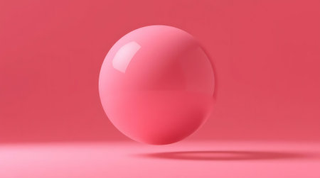 Captivating pink sphere levitates in a clean, minimalist studio. Its glossy surface and soft shadow create a modern, abstract aesthetic perfect for design concepts.の素材