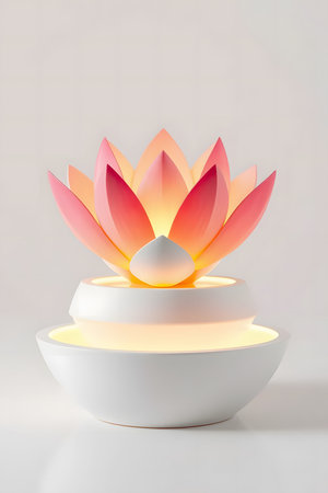 Transform any space with this radiant lotus lamp, casting a warm, inviting glow. Perfect for creating a serene atmosphere in homes, spas, or meditation rooms.の素材