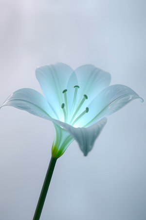 Experience the radiant beauty of a luminous white lily, its delicate petals glowing with an ethereal light. Perfect for conveying purity, renewal, and serene elegance in your projects.の素材