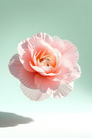 Experience pure elegance with this stunning pink peony. Its delicate petals, softly illuminated against a mint green backdrop, evoke tranquility and natural beauty. Perfect for designs seeking a touch of serene sophistication.の素材
