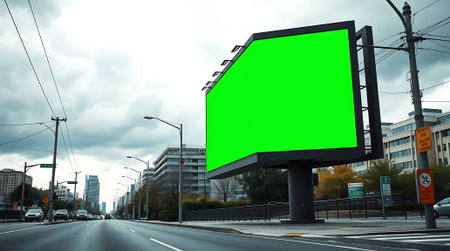 Transform this dynamic urban billboard with your message. Perfect for impactful advertising campaigns, this versatile green screen offers endless creative possibilities for brands to connect with city audiences.の素材