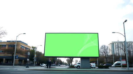 Captivate your audience with this dynamic green screen billboard, perfect for showcasing your brand's message in a bustling urban landscape. Unlock endless creative possibilities.の素材