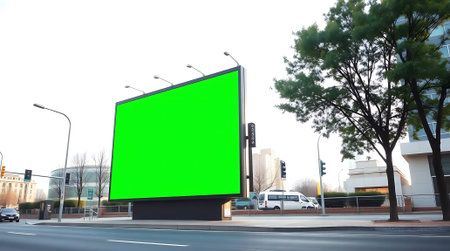 Capture attention with this versatile green screen billboard, perfect for dynamic advertising and impactful marketing campaigns in a bustling modern city.の素材