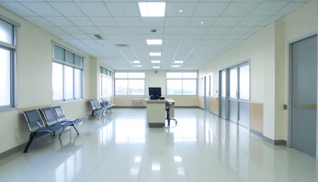 A contemporary hospital waiting room featuring bright lighting, minimalist furniture, and a clean interior design for patient comfort.の素材