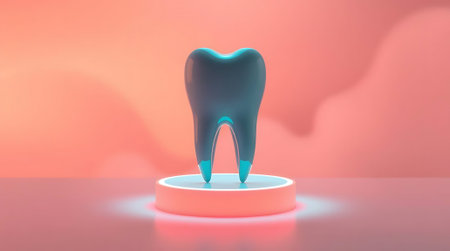Showcase dental health with this gleaming tooth model. Ideal for presentations, clinics, or educational materials, promoting oral care in a modern style.の素材