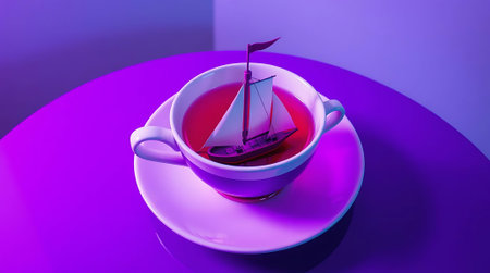 Sailboat in a cup, the perfect visual for creativity, imagination, and unique concepts. A stylish piece for modern designs and whimsical ideas.の素材