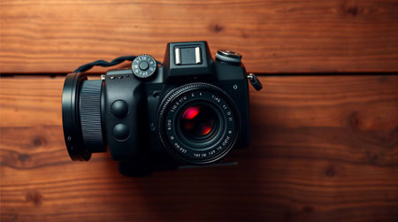 Unleash your creativity with this sophisticated black camera, a perfect blend of classic design and professional capability. Ideal for aspiring photographers and seasoned artists.の素材