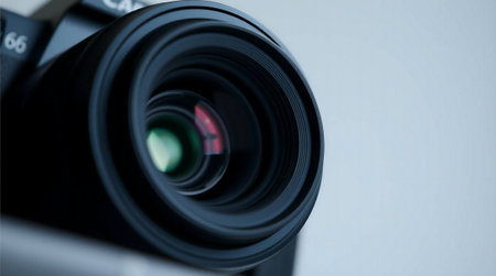 Explore the intricate beauty of a professional camera lens, showcasing its precision engineering and captivating reflections. Perfect for tech, photography, and innovation themes.の素材