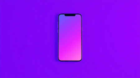 Sleek smartphone showcasing a mesmerizing neon gradient display, perfect for apps, website mockups, and modern tech concepts. Ideal for digital marketing and innovative brand visuals.の素材