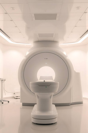 State-of-the-art MRI machine in a pristine, well-lit clinic. Perfect for depicting medical advancements, diagnostic technology, and healthcare innovation.の素材