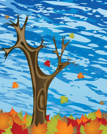 Beautiful autumn tree on windのイラスト素材