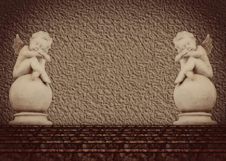 Statue of two angels at the top of the stairs - vintage backgroundの写真素材