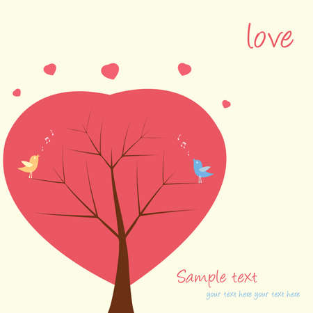 Two love birds sit and singing on a tree of hearts のイラスト素材