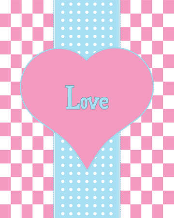 Pink and blue vintage frame with heart and textのイラスト素材