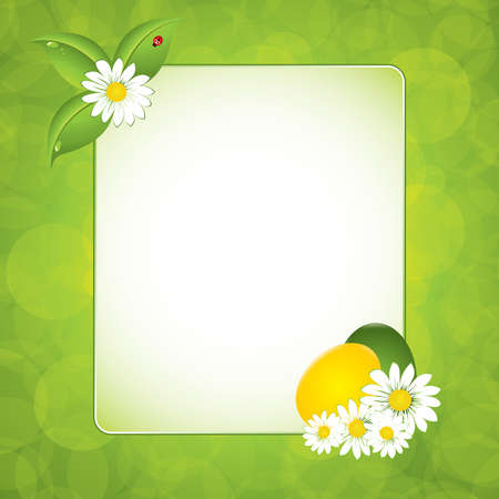 Green leaf frame illustration with eggs - Easter backgroundのイラスト素材