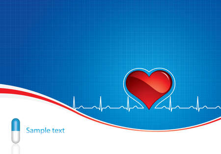 Blue pills, heartbeat on blue medical backgroundのイラスト素材