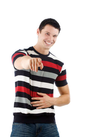 Laughing young man isolated on a white background の写真素材