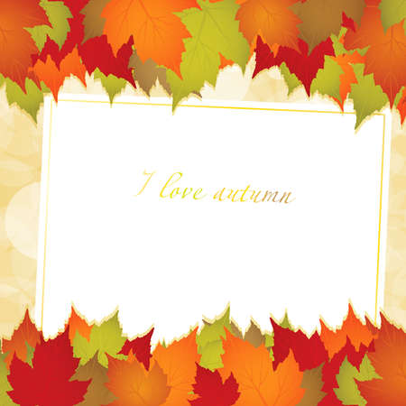 Autumn background with leaves and a greeting card のイラスト素材