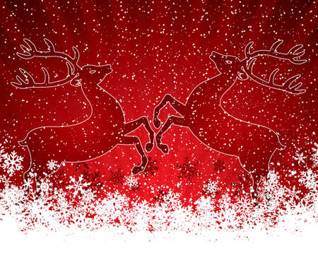 Beautiful red Christmas background with reindeersのイラスト素材