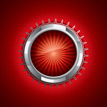 Steel style security button on red backgroundのイラスト素材