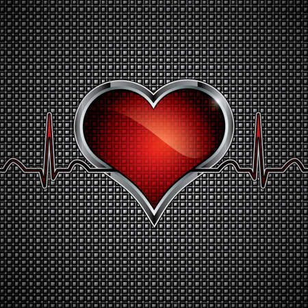 Steel heart button on metallic background.Medical conceptのイラスト素材