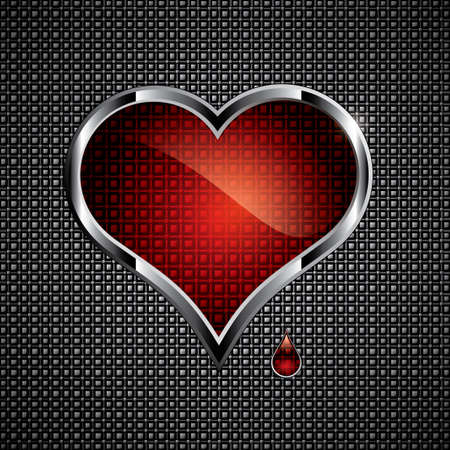 Steel heart button on metallic background.Love concepのイラスト素材