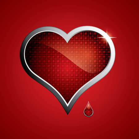 Steel heart button on metallic background.Love concepのイラスト素材