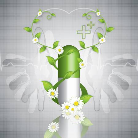 Help natural herbal pills - Green alternative medication conceptのイラスト素材