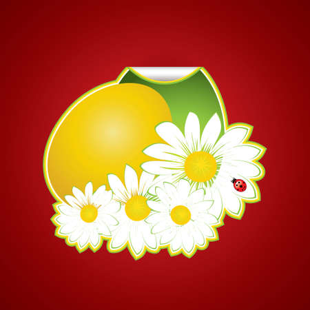 Paper easter egg sticker on red backgroundのイラスト素材
