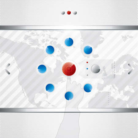 Finger touching world map on a touch screenのイラスト素材