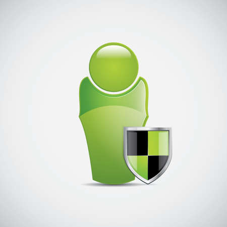 Green figure with shield icon Protection sign のイラスト素材