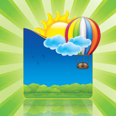 Spring frame with hot air balloon and sunのイラスト素材
