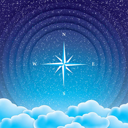 Night starry sky with clouds and blue compassのイラスト素材
