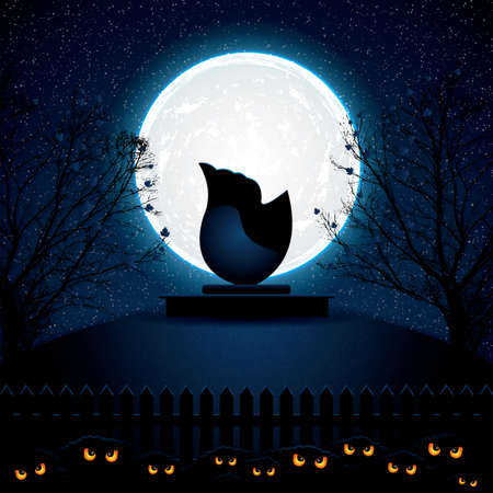 Halloween card with autumn evening in blue tone.Vectorのイラスト素材