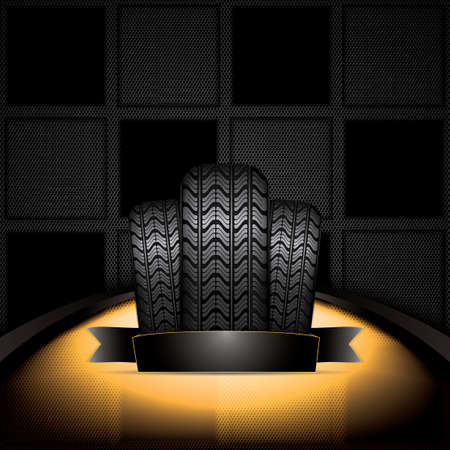 Black rubber tire on golden background, vector illustration のイラスト素材