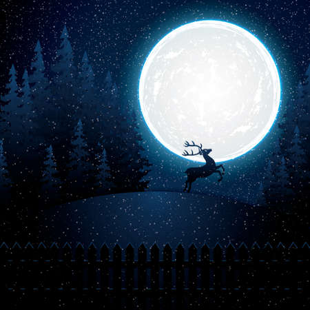 Christmas card with winter evening in blue tone.Vectorのイラスト素材