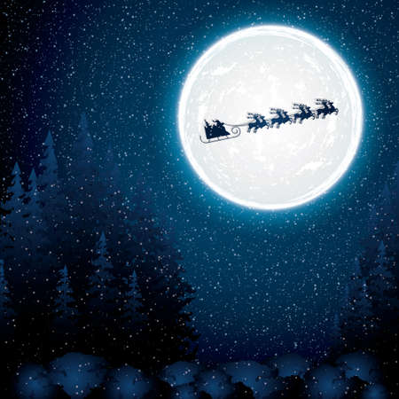 Santa Claus rides in a reindeer sleighのイラスト素材