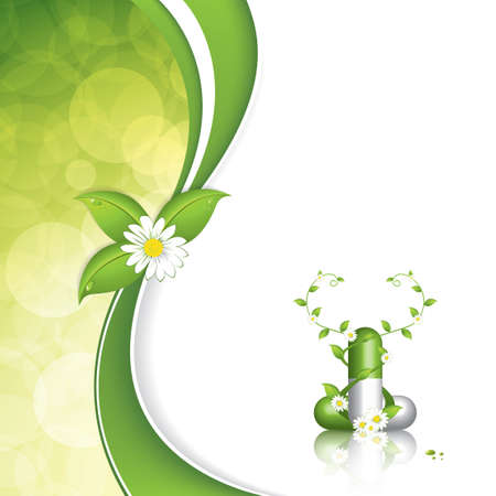 Green alternative medication concept - Herbal pill vectorのイラスト素材
