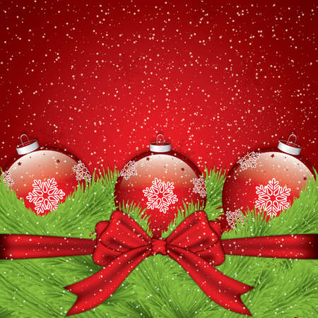 Gorgeous holiday background with ribbon and Christmas baubles. Vector illustration.のイラスト素材