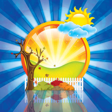 Autumn concept with tree and sun.Vectorのイラスト素材