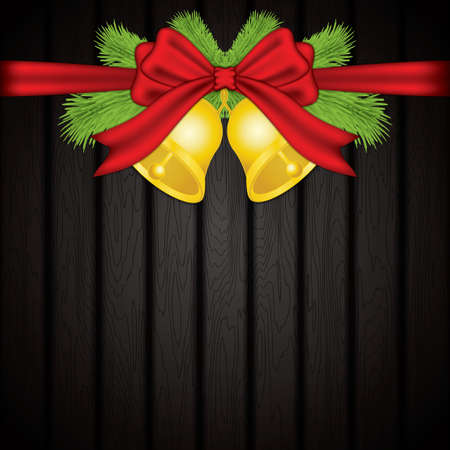 Gorgeous holiday background with ribbon and Christmas bells. Vector illustration.のイラスト素材