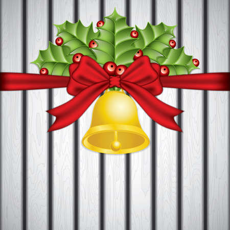 Christmas decoration with ribbon, holly and bells. Vector illustrationのイラスト素材