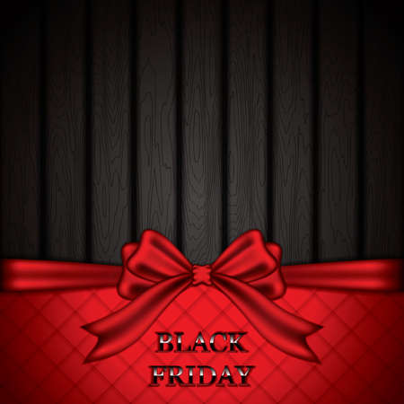 Black friday sale background with bow and wood texture. Vector illustrationのイラスト素材
