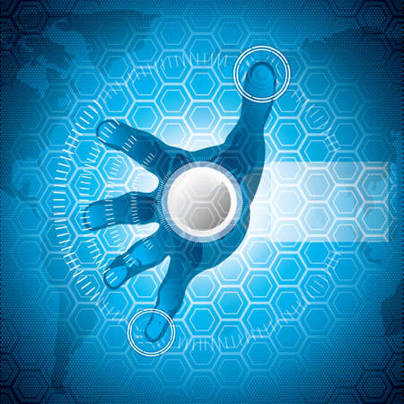 A hand over a hi-tech screen.A future technologyのイラスト素材